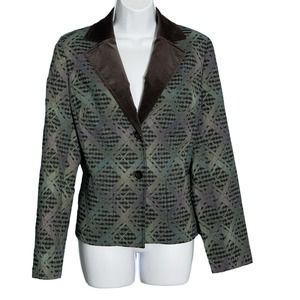 Doncaster Sport Blazer Jacket Retro City VTG Blue Green Brown Velour Collar Sz 8